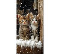 Diamond Painting Chat, 5D Diamond Painting Adulte Grand Format Neige Kit Broderie Tableau Diamant Complet Rond, Loisirs Créatifs Adultes Diamant Point de Croix Peinture, Cadeau Femme 30x60cm Q-443330