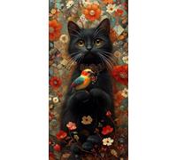 Diamond Painting Chat, 5D Diamond Painting Adulte Grand Format Oiseau Kit Broderie Tableau Diamant Complet Rond, Loisirs Créatifs Adultes Diamant Point de Croix Peinture, Cadeau Femme 30x60cm M-WM285Y