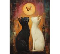 Diamond Painting Chat, 5D Diamond Painting Adulte Grand Format Papillon Kit Broderie Diamant Kit Complet Rond, Peinture Diamant Point de Croix Loisirs Créatifs Adultes, Cadeau Femme 80x120cm 1-HS97