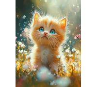 Diamond Painting Chat, 5D Kit Complet Diamond-Painting Dans l'eau, Loisirs Créatifs Adultes, DIY Canevas Enfants Débutant, Point de Croix Cristal Peinture Diamant, Décor Maison de Noël 35x55cm Q-522