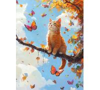 Diamond Painting Chat, 5D Kit Complet Diamond-Painting Les arbres, Loisirs Créatifs Adultes, DIY Canevas Enfants Débutant, Point de Croix Cristal Peinture Diamant, Décor Maison de Noël 40x70cm Q-520