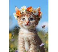 Diamond Painting Chat, 5D Kit Complet Diamond-Painting mignon, Loisirs Créatifs Adultes, DIY Canevas Enfants Débutant, Point de Croix Cristal Peinture Diamant, Décoration Maison de Noël 40x50cm Q-506