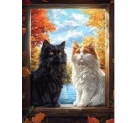 Diamond Painting Chat, 5D Kit Complet Diamond-Painting Paysage, Loisirs Créatifs Adultes, DIY Canevas Enfants Débutant, Point de Croix Cristal Peinture Diamant, Décoration Maison de Noël 30x60cm Q-504