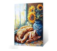 Diamond Painting Chat Diamant Painting Tournesol DIY Full Drill Broderie Diamant Kit Complet, Diamond Paintings Petit Format pour Adultes Débutants, Activité Manuelle, Décoration Noel 70x140cm I0-275