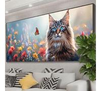 Diamond Painting Chat Diamond Painting Adulte 100x40 cm, Fleur Broderie Diamant Kit Complet, 5D Bricolage Carré Tableau en Perles à Coller Peinture Diamant pour Decoration Maison, Cadeau Femme Z0-790