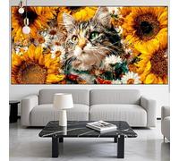 Diamond Painting Chat Diamond Painting Adulte Grand Format 100x300cm Tournesol Broderie Diamant Kit Complet,5D Activité Manuelle Adulte Peinture Diamant Strass Point de Croix,Décor Cadeaux LK-356