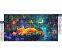 Diamond Painting Chat Diamond Painting Adulte Grand Format 50x100cm Lune Broderie Diamant Accessoires Complet, 5D Peinture Diamant Art Crafts Point de Croix Peinture Kit, Decoration Maison G1-606