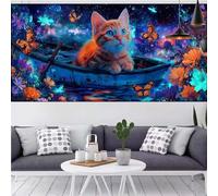 Diamond Painting Chat Diamond Painting Enfant Bateau Peinture Diamant pour Débutants,5D Strass Mosaique Puzzle Broderie Diamant Point de Croix Artisanat Tableau Kit,Decor Gift Femme 40x80cm CQ-463