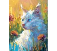 Diamond Painting Chat DIY Peinture Diamant Adulte,5D Diamond Art Kit Enfants Complet Strass Cristal Point Croix Broderie Peinture canevas pour Cadeau Femme, Murale Décoration 50x70cm Chrysanthème Z1-5