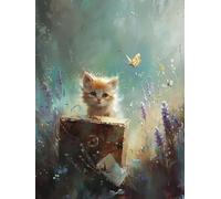 Diamond Painting Chat DIY Peinture Diamant Adulte,5D Diamond Art Kit Enfants Complet Strass Cristal Point Croix Broderie Peinture canevas pour Cadeau Femme, Murale Décoration 60x80cm Papillon Z1-576