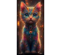 Diamond Painting Chat Kit Diamond Painting Adulte Animal Peinture Diamant Activité Manuelle Adulte Broderie Diamant 5D DIY Full Drill Rond Artisanat Kits pour Murale Décoration 50x100cm F-4M8092