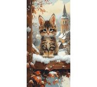 Diamond Painting Chat Kit Diamond Painting Adulte Neige Peinture Diamant Activité Manuelle Adulte Broderie Diamant 5D DIY Full Drill Rond Strass Artisanat Kits pour Murale Décoration 60x120cm U-OP605X