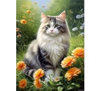 Diamond Painting Chat Peinture Diamant, Grand Format 40x50cm, 5D Diamant Painting Fleur, DIY Broderie Diamant Kit Complet, Loisirs CréAtifs Diamond Painting Adulte, Tableau Decoration Murale Salon
