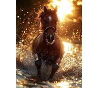 Diamond Painting Cheval, 5D Diamond Painting Adulte Grand Format Coucher De Soleil Kit Broderie Tableau Diamant Adulte Complet Runde, Diamant Point de Croix Peinture, Cadeau Femme 80x120cm 1-Z47WA64