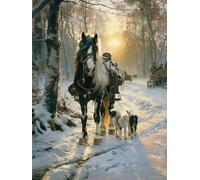 Diamond Painting Cheval, 5D Diamond Painting Adulte ScèNe De Neige, DIY Activité Manuelle Adulte, Broderie Diamant Artisanat Strass Point de Croix Kit, pour Décoration Murale Maison 100x135cm O-8496