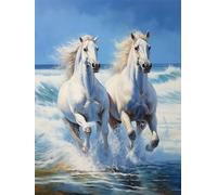 Diamond Painting Cheval Blanc Mer Diamond Painting Adulte, DIY Diamond-Painting 5D Peinture Diamant Adulte, Broderie Diamant Kit Complet, Diamant Painting pour Décoration Murale Decor 50x70cm