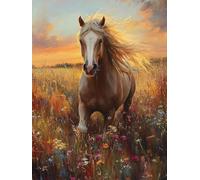 Diamond Painting Cheval Broderie Diamant Kit Complet, 5D DIY Carré Diamant Peinture Adultes Fleurs 60x80cm Strass Point de Croix Canevas Painting pour Débutants Facile à Faire Maison Décor LH-708