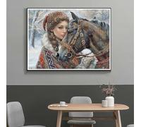 Diamond Painting Cheval Dame Broderie Diamant Kit Complet, Peinture Diamant Adultes Enfants, 5D Kit Diamant Painting Full Accessoires, DIY Point de Croix Painting pour Décoration Murale 45x60 cm y16