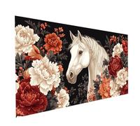 Diamond Painting Cheval, Rond Full Drill Peinture Numero Adulte Fleur, Kit Broderie Canevas Kit Complet Adulte, Strass Cristal Art Peinture Diamant pour Decoration Maison Cadeau 100 x 50 cm Model13140