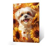 Diamond Painting Chien Diamant Painting Tournesol DIY Full Drill Broderie Diamant Kit Complet, Diamond Paintings Petit Format pour Adultes Débutants, Activité Manuelle, Décoration Noel 60x120cm I0-353
