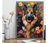 Diamond Painting Chien Diamond Painting Adulte, Peinture Diamant Fleurs Broderie Diamant 5D DIY Diamant Mosaik Strass Point de Croix Loisirs Créatifs pour Decoration Murale 90 x 120 cm -ly25082P2