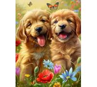 Diamond Painting Chien DIY Peinture Diamant Adulte,5D Diamond Art Kit Enfants Complet Strass Cristal Point Croix Broderie Peinture canevas pour Cadeau Femme, Murale Décoration 60x90cm Fleur Z1-447