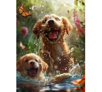 Diamond Painting Chien DIY Peinture Diamant Adulte,5D Diamond Art Kit Enfants Complet Strass Cristal Point Croix Broderie Peinture canevas pour Cadeau Femme, Murale Décoration 60x80cm Papillon Z1-412