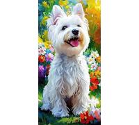 Diamond Painting Chien, fleur Diamond-Painting Noel, Peinture Diamant Adulte Débutant, Activite Manuelle Adulte, Loisirs Créatifs Adultes, Kit Complet Canevas Enfant, Maison Décoration 30x60cm W-204