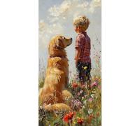 Diamond Painting Chien Kit Diamond Painting Adulte Fleur Peinture Diamant Activité Manuelle Adulte Broderie Diamant 5D DIY Full Drill Rond Strass Artisanat Kits pour Murale Décoration 30x60cm 6-9U724F