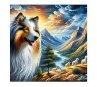 Diamond Painting Chiens de Mountain View 5D Diamond Painting Kit Complet DIY Art du Diamant Peinture pour Adulte Strass Broderie Peinture Par Numero Artisanat pour Murale Décor,Square Drill 35x35cm