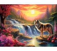 Diamond Painting Chute D'Eau Loup Diamond Painting Adulte, DIY Diamond-Painting 5d Peinture Diamant Adulte, Broderie Diamant Kit Complet, Diamant Painting pour Décoration Murale Decor 70x50cm