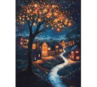 Diamond Painting Ciel étoilé, 5D Village Peinture Diamant Adulte, Kit Broderie Debutant, Activité Manuelle Adulte, DIY Diamant Point de Croix Cristal Painting Pour Décoration Murale 50x70cm 0Y-637