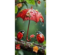 Diamond Painting Coccinelle parapluie mignonne,Kit de Peinture Diamant Complet pour Adultes,5D Round Strass Broderie Diamant,DIY Cristal Point de Croix Diamond Art pour Maison Murale Décor 20x50 cm