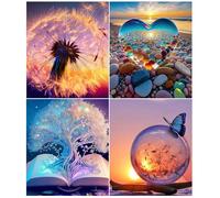 Diamond Painting Complet, 4 Pack Peinture Diamant 5D Complet, 5D Diamond Painting Kit, DIY Diamant Painting pour Adultes et Enfants, Décoration Murale d'intérieur, Cadeau d'anniversaire (30 x 40 cm)