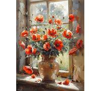 Diamond Painting Coquelicot, Fleur Diamond Painting 5D Complet, DIY Peinture Broderie Diamant Painting Kit Complet, Diamant Artisanat Strass Point de Croix Kits pour Tableau Decor Murale 50x70cm 9-B