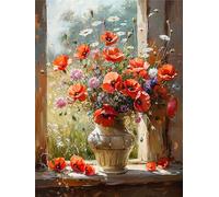 Diamond Painting Coquelicot, Peinture Diamant Adulte, 50x70cm 5D DIY Diamond Painting Fenêtre Kit Complet, Peinture Diamant Artisanat Strass Point de Croix Kits pour Adultes Enfants, Décor Intérieur