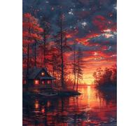 Diamond Painting Coucher De Soleil, 5D Diamond Painting Adulte RivièRe, DIY Full Drill Artisanat Cristal Point de Croix Kits, Activite Manuelle Adulte, Décoration Maison Cadeau 80X110cm 3-6943