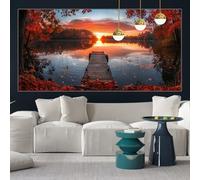 Diamond Painting Coucher De Soleil Broderie Diamant Grand Format 70x140 cm Peinture Diamant Kit Complet, DIY Diamond Painting Enfant Strass Cristal Point de Croix Activité Manuelle Adulte, Pont y-w998