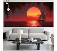 Diamond Painting Coucher De Soleil Diamond Painting Adulte Grand Format 80x200cm Bateau Broderie Diamant Kit Complet,5D Activité Manuelle Adulte Peinture Diamant Strass Point de Croix,Gift LK-846