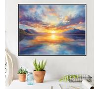 Diamond Painting Coucher de Soleil Diamond Painting Adulte Montagne 5D DIY Peinture Diamant Point De Croix Broderie Diamant Kit Complet, Cristal Enfant Art Set, Decoration Chambre 90x120cm W6-129