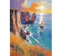 Diamond Painting Coucher De Soleil Diamond Painting Adulte Sea, Peinture Diamant, Tableau Diamant Adulte Enfant Bricolage 5D Rond Broderie Artisanat Kits pour Murale Décoration 60x90cm 5-PR72