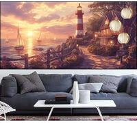 Diamond Painting Coucher De Soleil Diamond Painting Enfant Phare Broderie Diamant Débutant DIY Peinture Diamant Adulte Activité Manuelle Cristal Art Puzzle Perles Point de Croix Cadeau 60x120cm QL-576