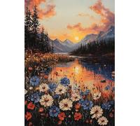 Diamond Painting Coucher de Soleil Peinture Diamant ChrysanthèMe Diamond Painting Adulte 5D DIY Broderie Diamant Point de Croix Cristal Strass Loisirs Créatifs Adultes, Decoration 35x50 CM -bby2507Z6