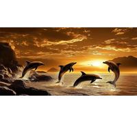 Diamond Painting Coucher de Soleil Peinture Diamant Dauphin Diamond Painting Adulte 5D Cristal Débutant Art Kit, DIY Activité Manuelle Adulte Kits pour Decoration Maison Murale, 80x160cm, Model238