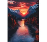 Diamond Painting Coucher De Soleil, RivièRe Diamond Painting Adulte, 5D DIY Cristal Strass Point de Croix Peinture Sets, Peinture Diamant Kit Complet Enfant, Cadeau femmes décoratif 100x135cm 0U-605