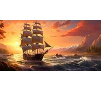 Diamond Painting Coucher Soleil SurVoilier Peinture Diamant Painting adultes/enfant, Broderie Diamant Kit Complet 5d Diamant Strass Cristal Point de Croix pour Salon Chambre Décoration 70x140cm z543