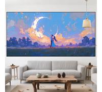 Diamond Painting Couple Diamond Painting Adulte 30x80cm 2025 Nouveau Bricolage 5D Strass Broderie Point de Croix Peinture Diamant Lune,Loisirs Créatifs Adultes Kits pour Décoration Cadeau Femme QO-605