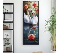 Diamond Painting Cygne Broderie Diamant Grand Format 120 X 40 cm, 5D Diamond Painting Fleur Diamant Painting Adulte&Enfant, DIY Mosaïque Peinture Diamant Cristal Art, pour Decoration Murale Salon