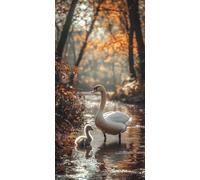 Diamond Painting Cygne Kit Diamond Painting Adulte Lac Peinture Diamant Activité Manuelle Adulte Broderie Diamant 5D DIY Full Drill Rond Strass Artisanat Kits pour Murale Décoration 70x140cm H-4R630U