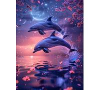 Diamond Painting Dauphin, 5D Diamond Painting Adulte Fleur, DIY Activité Manuelle Adulte, Broderie Diamant Artisanat Strass Point de Croix Kit, pour Décoration Murale Maison Cadeau 40X50cm 8-3170